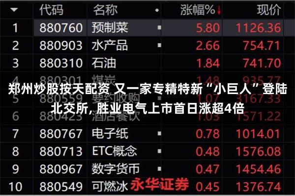 郑州炒股按天配资 又一家专精特新“小巨人”登陆北交所, 胜业电气上市首日涨超4倍